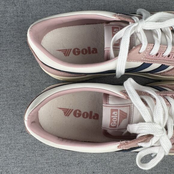 Gola Sneakers Womens 10 Rose Pink Navy Leather Lace Up CLB535 Challenge Tennis - Picture 13 of 13